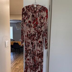 H&M Cream Maxi Dress with Red Floral Print